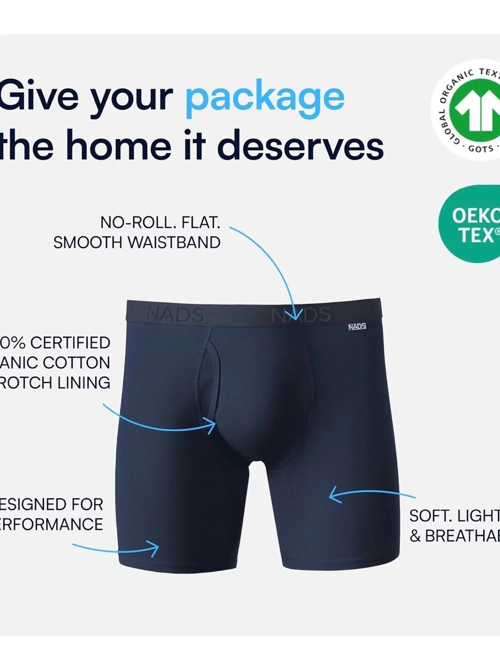 NADS NAVY ORGANIC COTTON BOXER BRIEFS XXL (2 PACK)